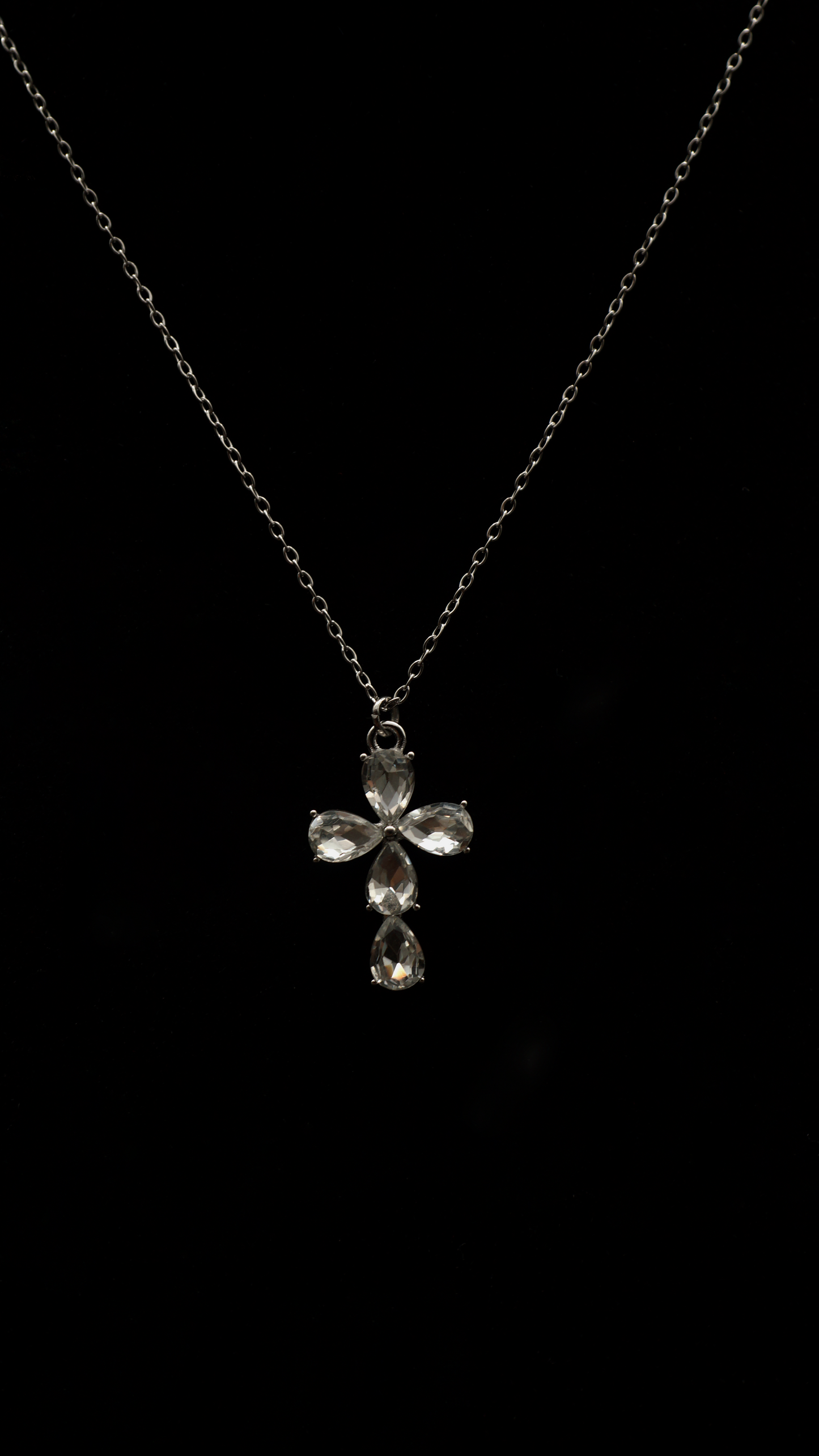 Kreuzkette Tropfen Steine / silber