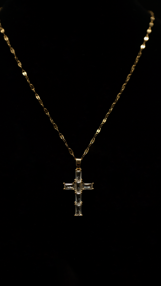Kreuzkette quadratische Steine / gold